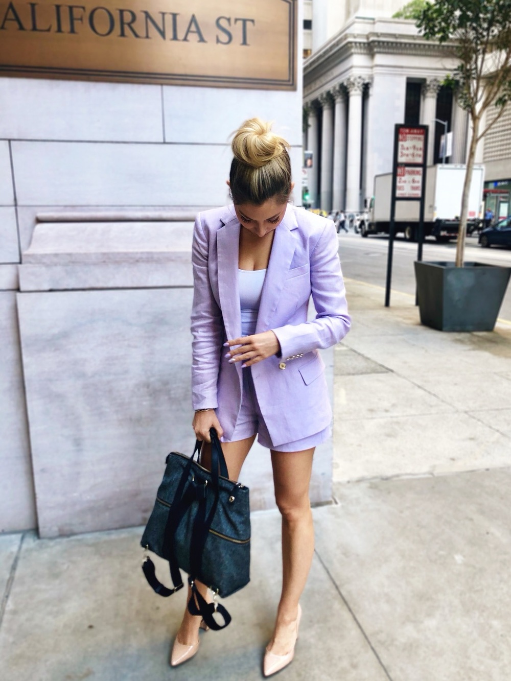 Michael Kors Lavender Double-Breasted Blazer with Gold Buttons
